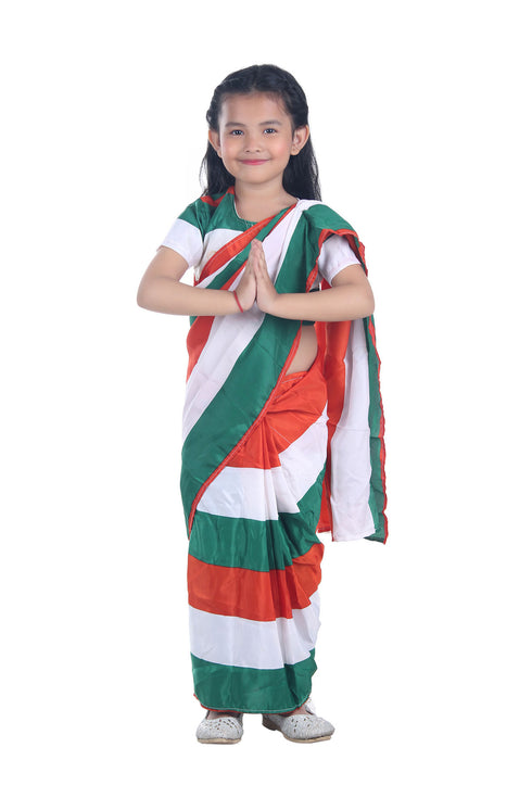 BookMyCostume Tricolour Saree Indian Patriotic Independence Day for Girls Fancy Dress Costume