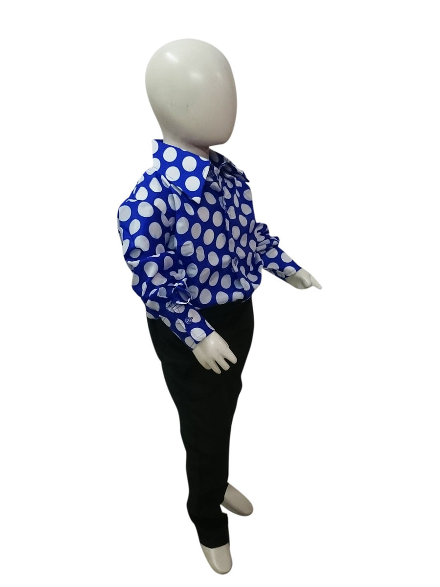 Blue Polka Dots Shirt & Black Pant | Retro Theme Kids Fancy Dress Costume