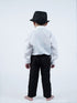 BookMyCostume Ballroom Western Dance White Frill Shirt Black Pant Hat & Bow Set Kids Fancy Dress Costume