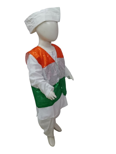 BookMyCostume Patriotic Dhoti Kurta Tricolour Jacket Nehru Cap Kids Fancy Dress Costume