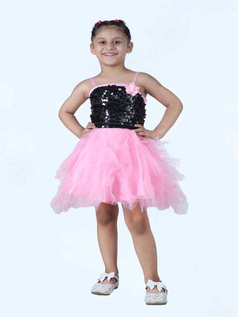 BookMyCostume Pink & Black Frock Annual Day Dance Girls Fancy Dress Costume - Premium