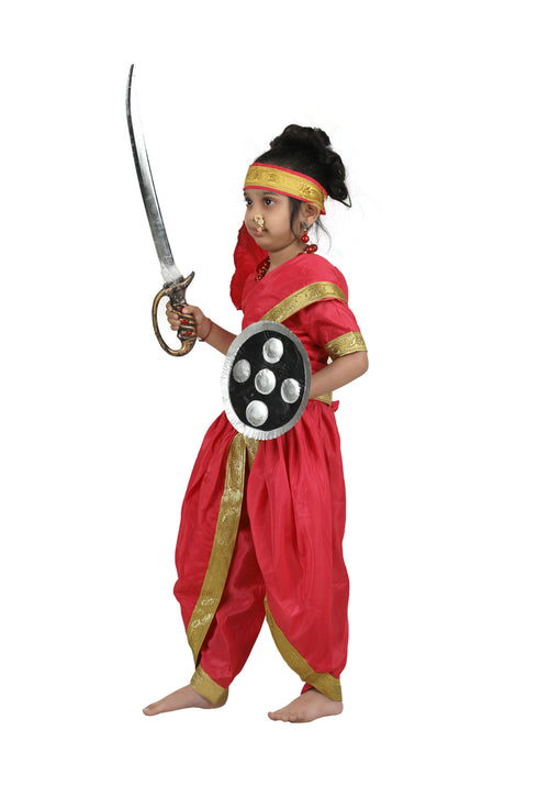 BookMyCostume Rani Laxmi Bai Saree with Jewellery Jhansi Ki Rani Freedom Fighter Manikarnika for Girl Kids and Adult  Fancy Dress Costume
