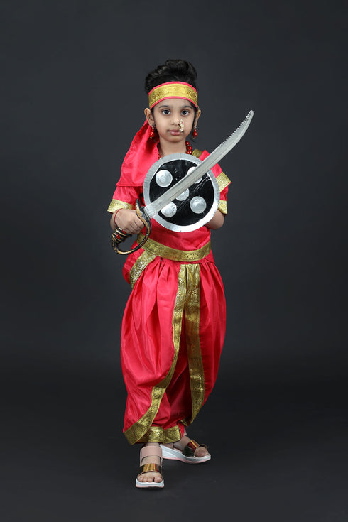 BookMyCostume Rani Laxmi Bai Saree with Jewellery Jhansi Ki Rani Freedom Fighter Manikarnika for Girl Kids and Adult  Fancy Dress Costume