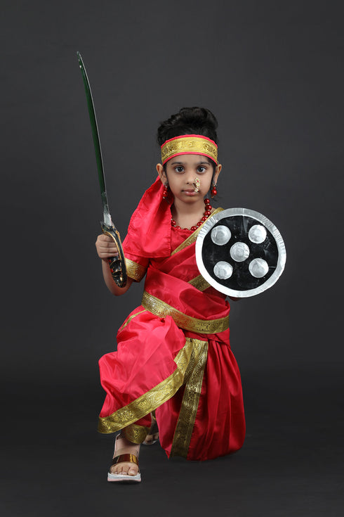 BookMyCostume Rani Laxmi Bai Saree with Jewellery Jhansi Ki Rani Freedom Fighter Manikarnika for Girl Kids and Adult  Fancy Dress Costume