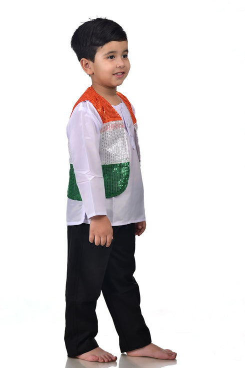 BookMyCostume Patriotic Dance Tricolour Jacket Black Trousers for Boys Kids and Adult Fancy Dress Costume
