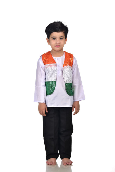 BookMyCostume Patriotic Dance Tricolour Jacket Black Trousers for Boys Kids and Adult Fancy Dress Costume