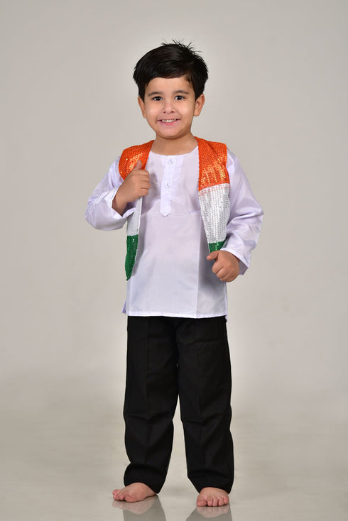 BookMyCostume Patriotic Dance Tricolour Jacket Black Trousers for Boys Kids and Adult Fancy Dress Costume