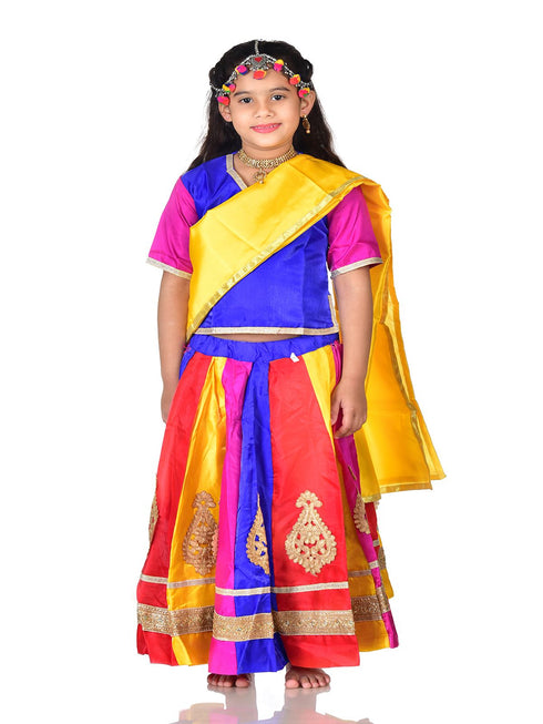 BookMyCostume Radha Garba Lehenga Choli Kids Fancy Dress Costume for Girls with Jewellery - Premium - Multicolor