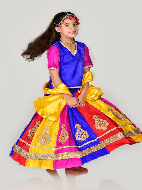 BookMyCostume Radha Garba Lehenga Choli Kids Fancy Dress Costume for Girls with Jewellery - Premium - Multicolor