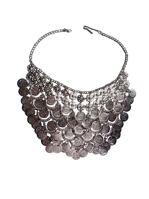 Heavy Indian Traditional Silver Coin Choker Necklace - Traditional Fancy Dress Costume Accessory for Girls