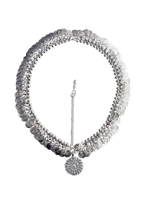 Traditional Indian Silver Coin Matha Patti Tiara Hair Accessory - Traditional Fancy Dress Costume Accessory for Girls