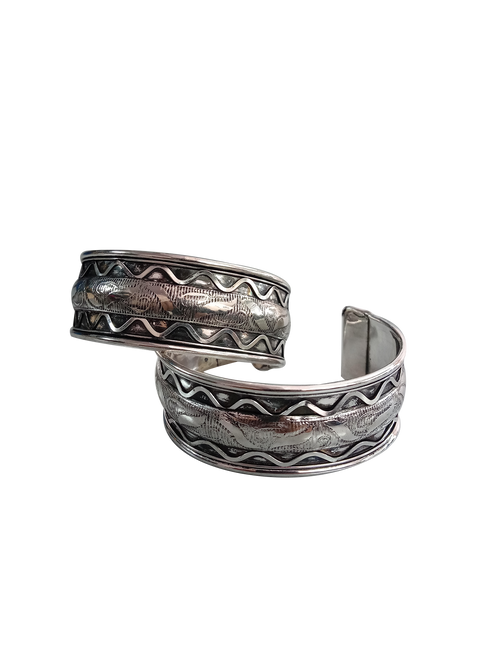 Antique Indian Tribal Silver Cuff Kada Bracelet Bangles (Pair of 2) Fancy Dress Costume Accessory for Girls