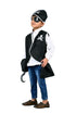 BookMyCostume Black Pirate Captain 5 Pcs Kids Costume Set (8-12 Years) - Synthetic Jacket, Plastic Pirate Hook, Eyepatch, Loot Bag & Bandana Cap