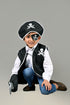 BookMyCostume Black Pirate Captain 5 Pcs Kids Costume Set (8-12 Years) - Synthetic Jacket, Plastic Pirate Hook, Eyepatch, Loot Bag & Bandana Cap