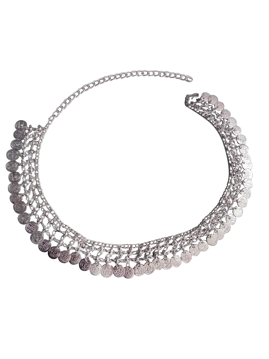 Vintage Silver Coin Tagdi Kamarband - Traditional Belly Dance Belt Fancy Dress Costume Accessory for Girls