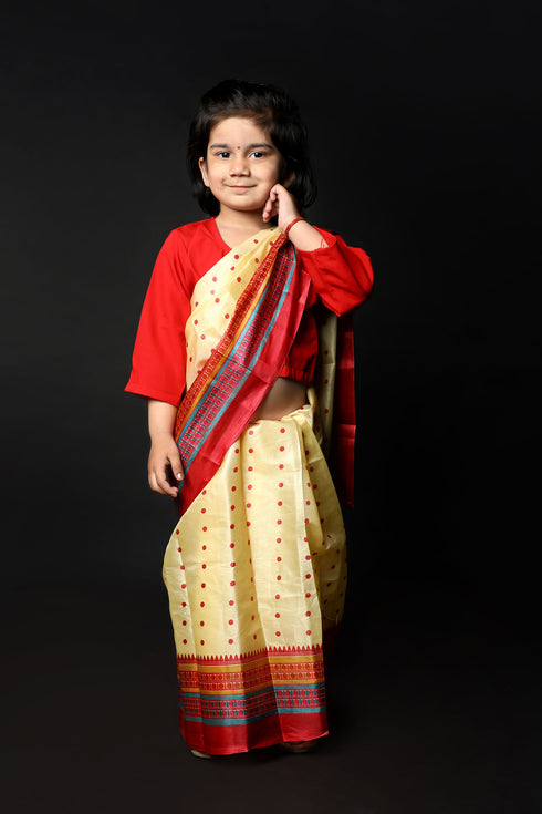 BookMyCostume Bihu Dance Saree Assamese Indian State For Girls Fancy Dress Costume for Girls