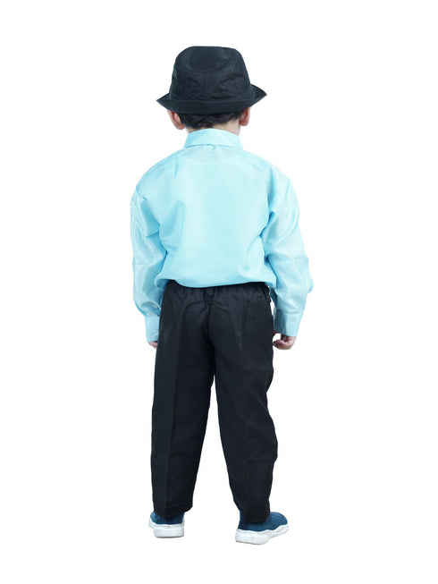 BookMycostume Ballroom Western Dance Blue Frill Shirt Black Pant Hat & Bow Set Kids Fancy Dress Costume