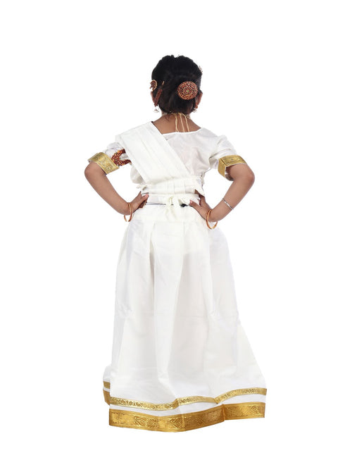 BookMyCostume Mohiniyattam Saree Indian Classical Dance Costume for Girls and Women with 10 Pcs  Jewellery Set