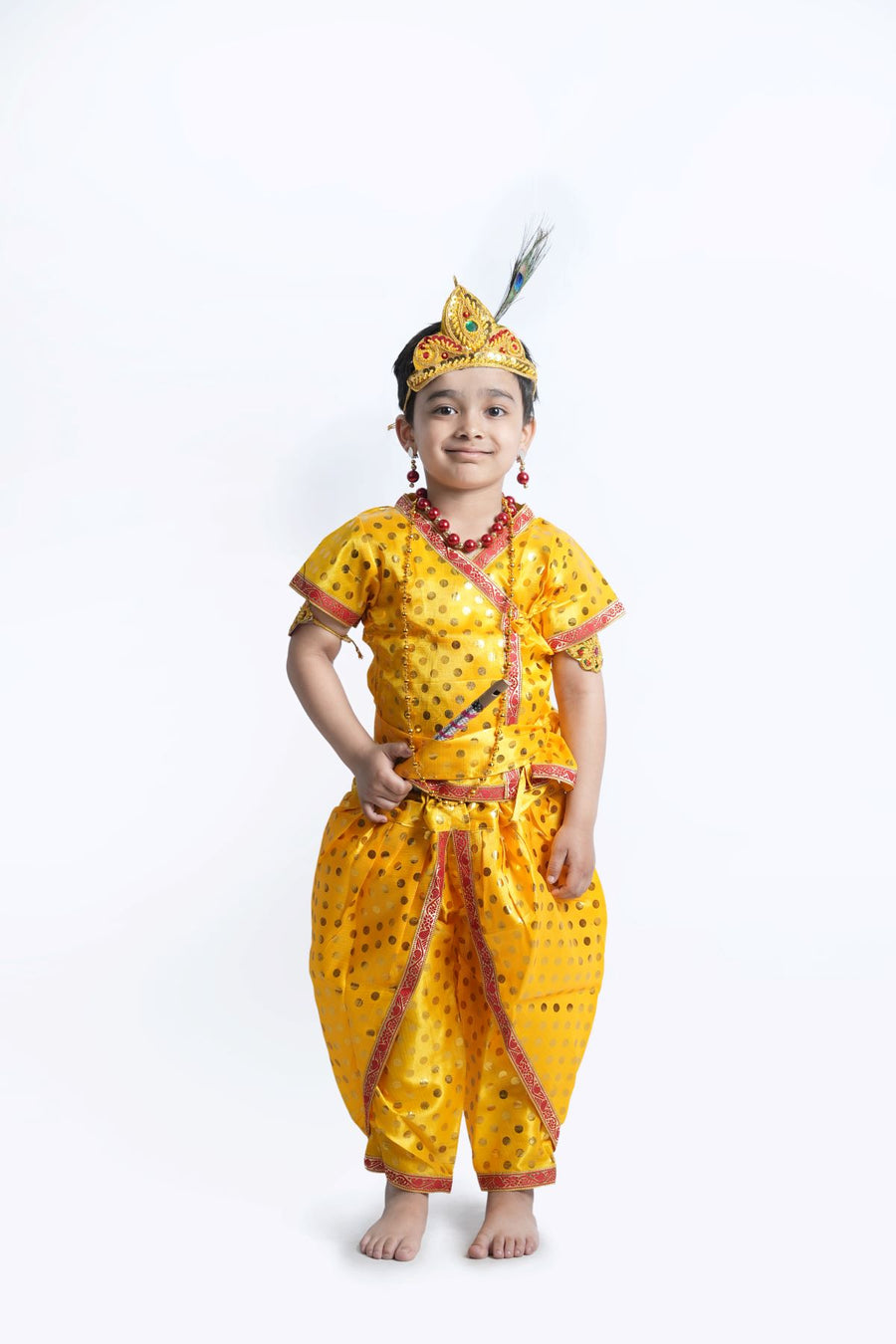 Dress to Impress Krishna Dress for Kids Baby Krishnashtami Janmashtami with  Dhoti, Cumerband, Patka, Bansuri, Mor Pankh, Mukut, Kundal, 5 Layer Mala,  Baju Band, Cumerband Mala (7-8 Years) : Amazon.in: Clothing & Accessories