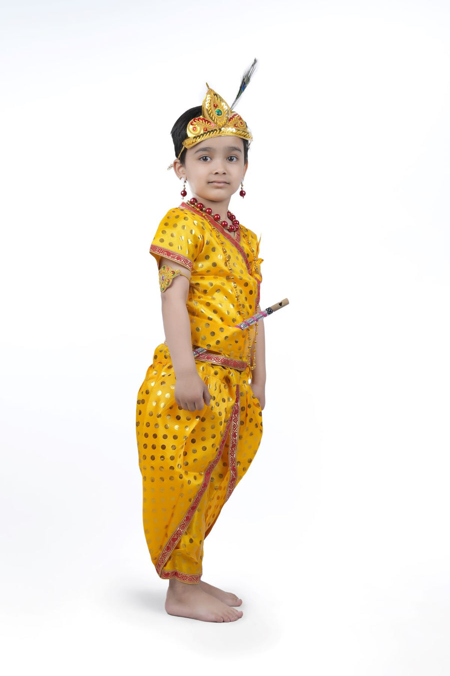 Shri Krishna Kanha Kanhaiya Polka Dots Kids Fancy Dress Costume 10 Pcs Set with Accessories