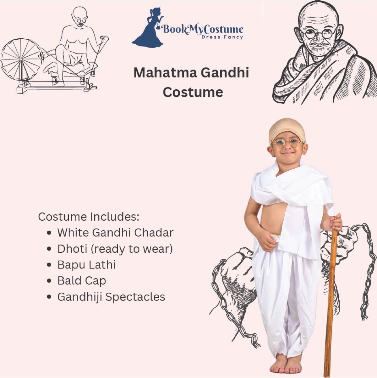 Buy Kaku Fancy Dresses National Hero/Freedom Fighter Gandhi Ji Costume  -White, 3-4 Years, For Boys Online at Low Prices in India - Amazon.in