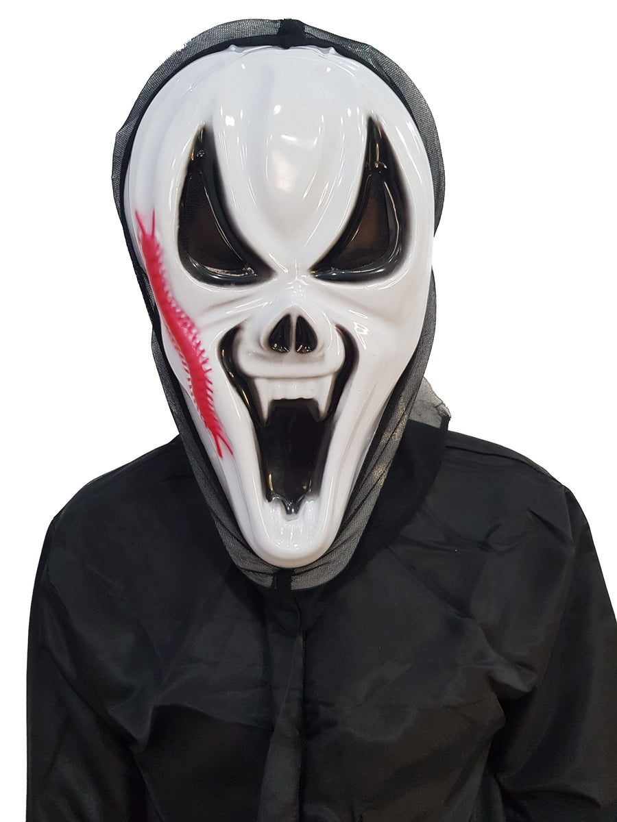 Skeleton Ghost Red Patch Mask Adult & Kids Fancy Dress Costume Accessory | Halloween