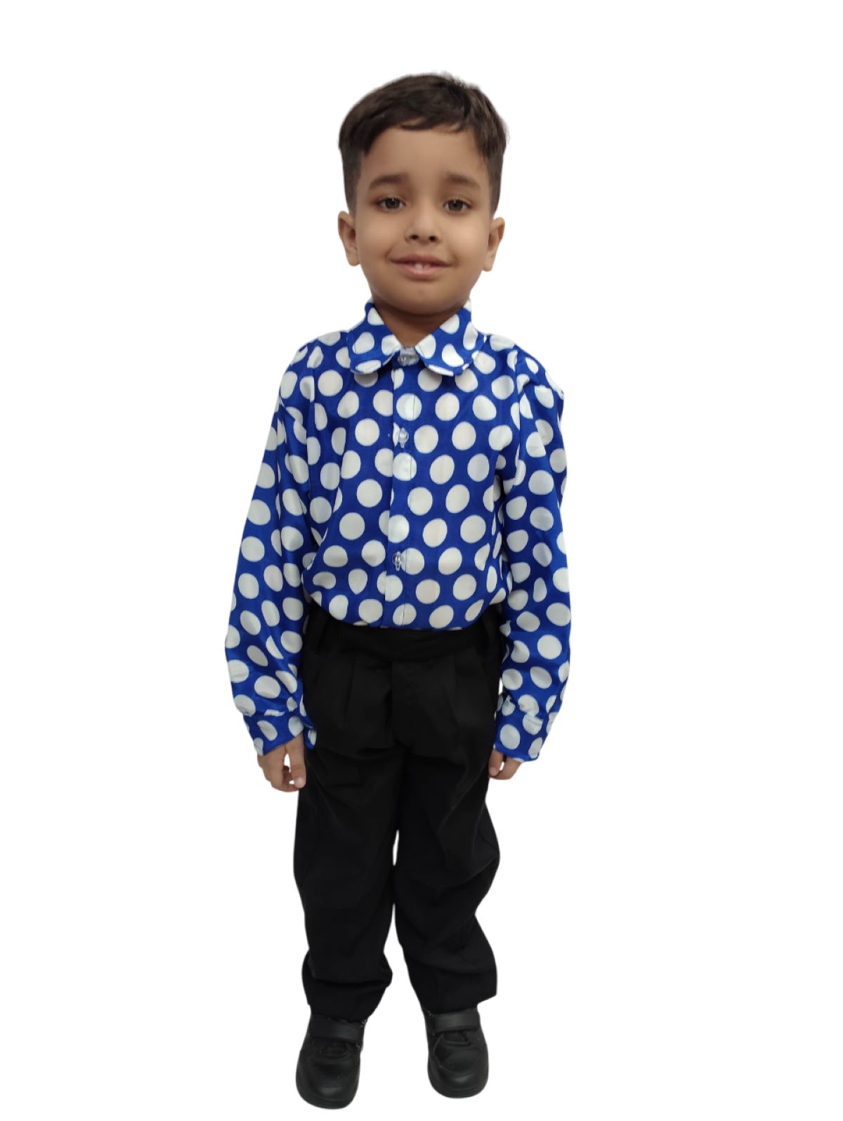 BookMyCostume Blue Polka Dots Shirt Black Pant Retro Theme Kids Fancy Dress Costume