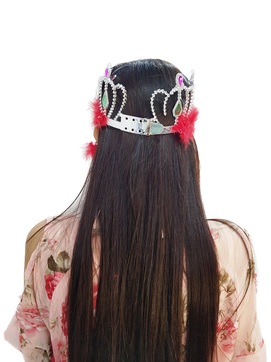 Medieval Princess Dangling Feather Tiara Crown HeadBand Fancy Dress Costume Accessory for Girls