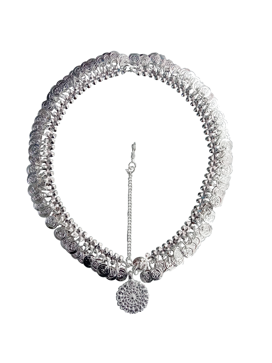 Traditional Indian Silver Coin Matha Patti Tiara Hair Accessory - Traditional Fancy Dress Costume Accessory for Girls