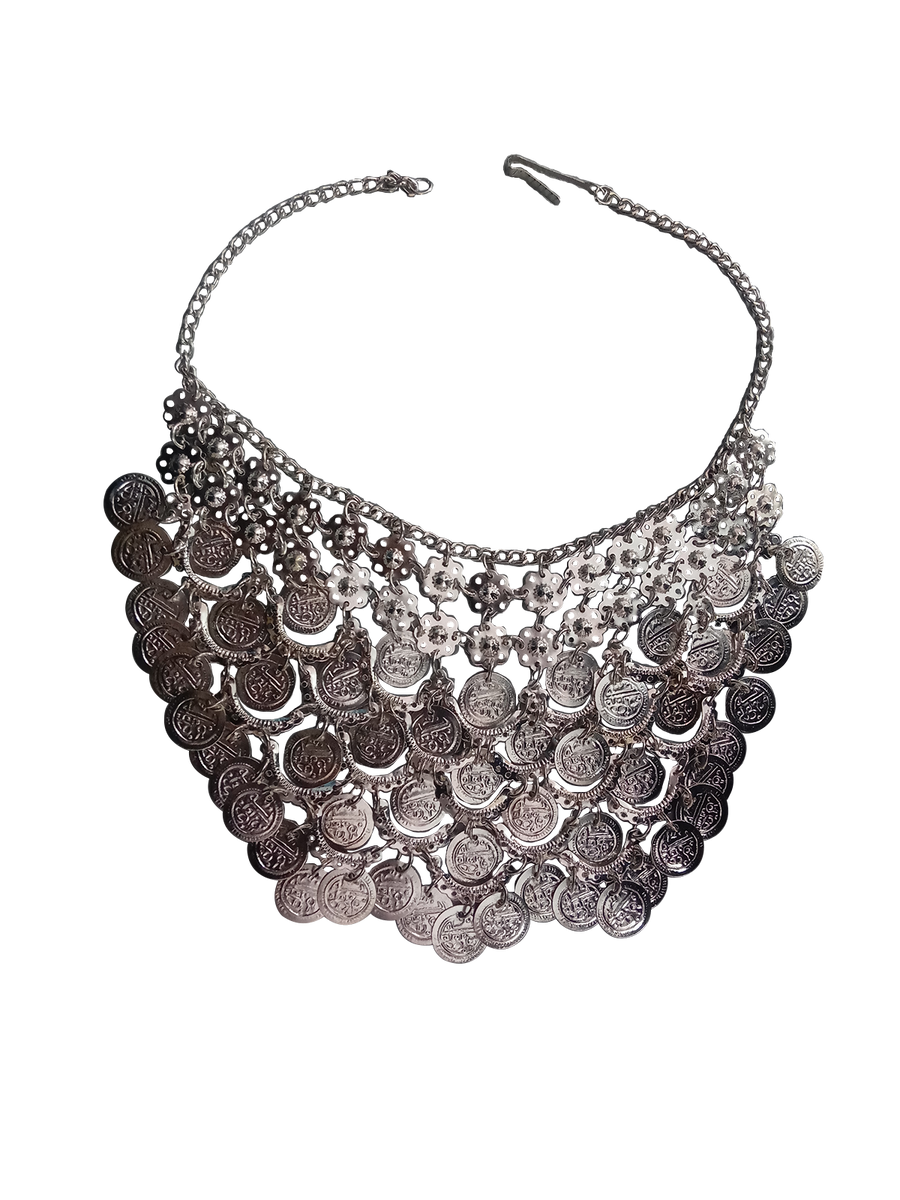 Heavy Indian Traditional Silver Coin Choker Necklace - Traditional Fancy Dress Costume Accessory for Girls