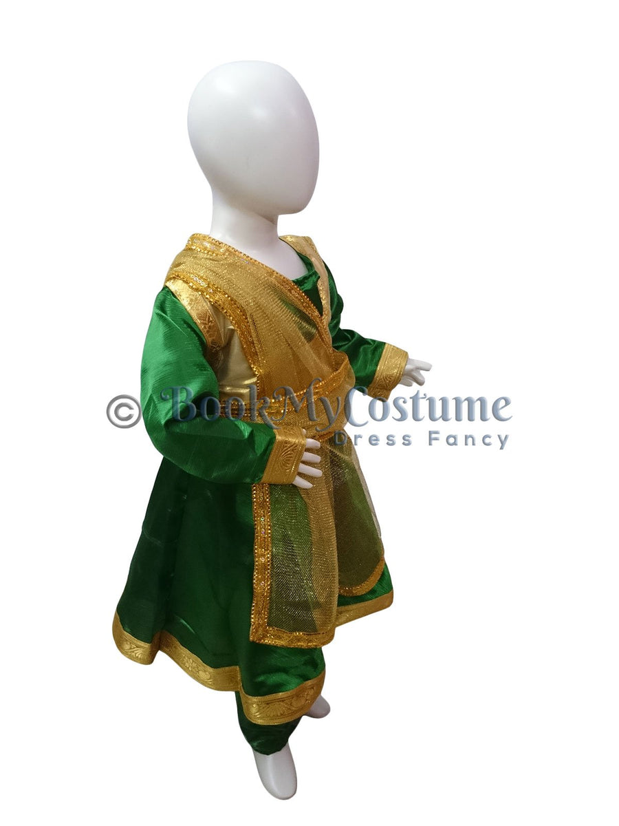 Kathak Indian Classical Dance Costume for Girls and Females-Green | Without Jewellery