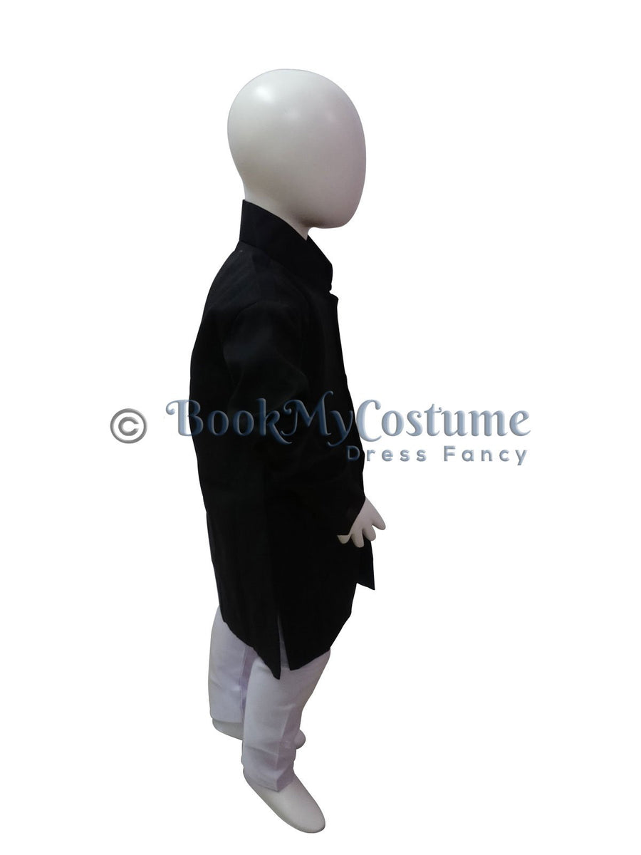 Black Achkan with White Churidar Pyjama Fancy Dress Costume