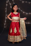 Radha Garba Lehenga Choli Kids Fancy Dress Costume for Girls - Premium - Maroon & Golden