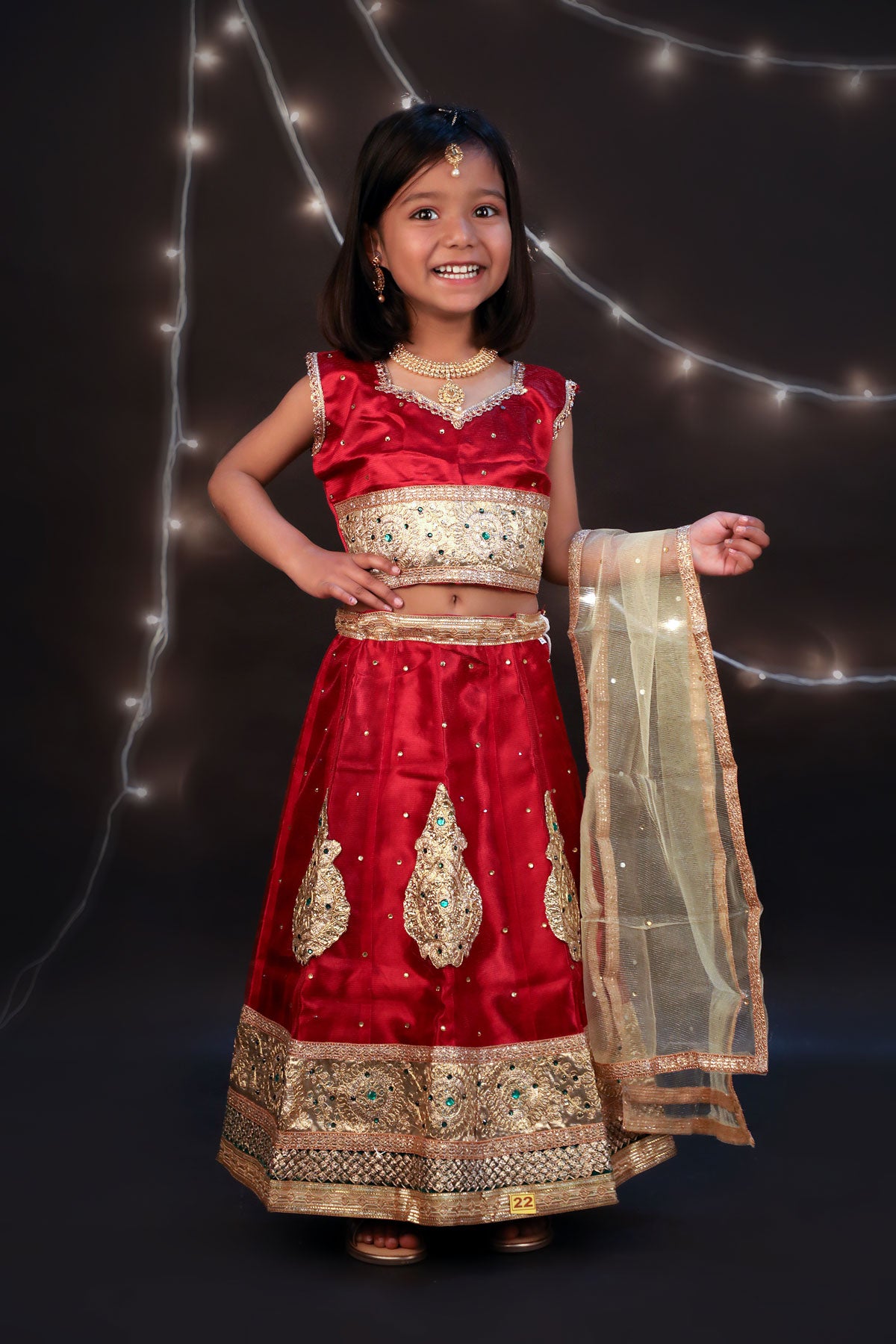 Radha Rani Dress with Attached Choli and Patka Set of 4 - All Size