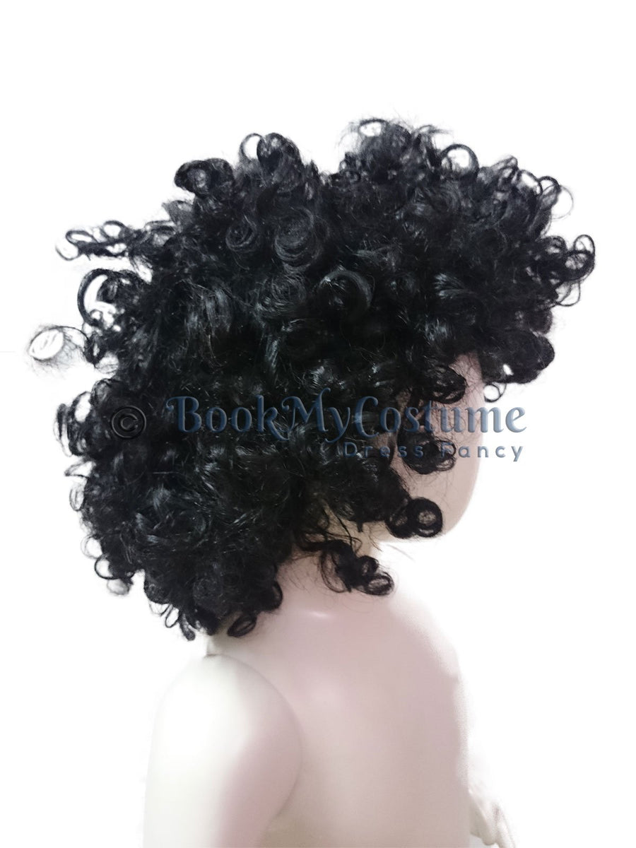 Black Curly Hair Wig Unisex Adult & Kids Fancy Dress Costume Accessory