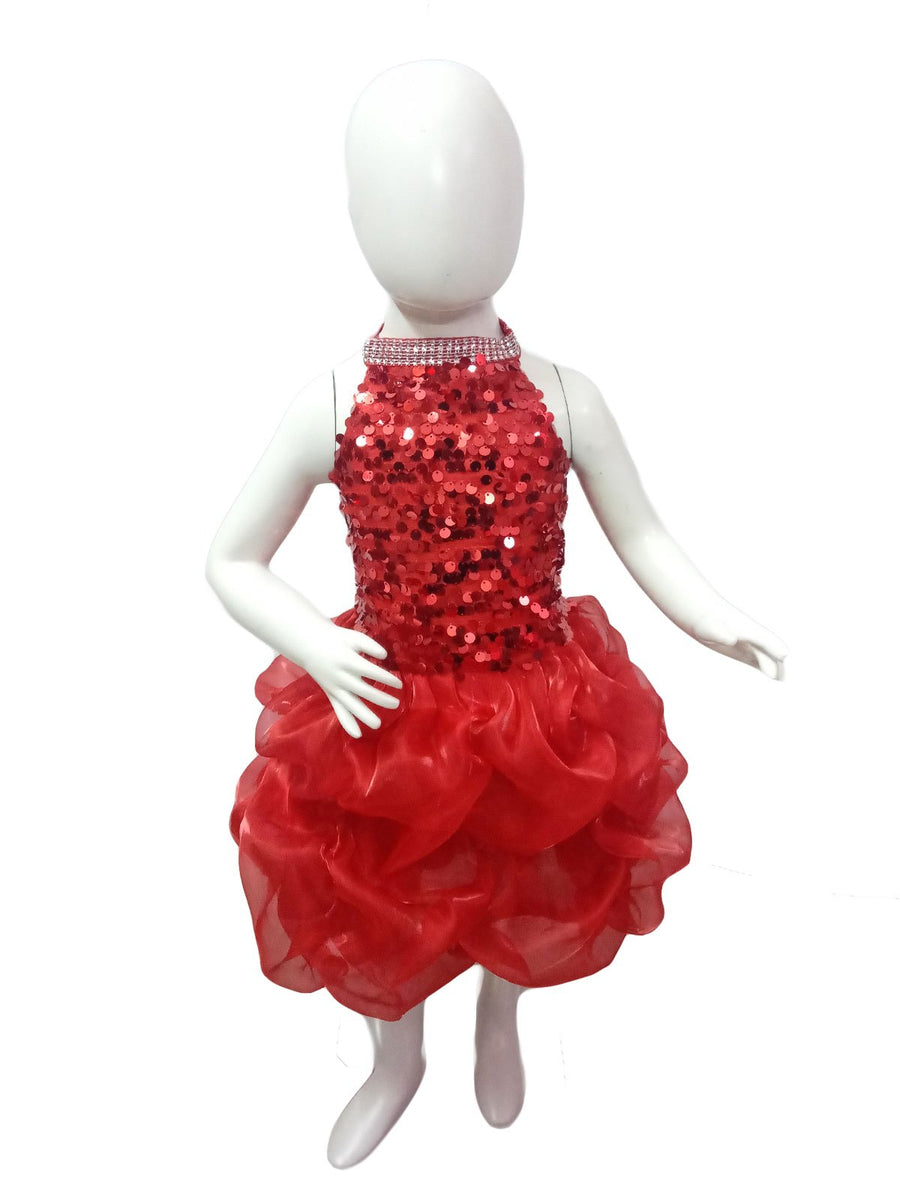 Red Balloon Frock Western Dance Costume Dress for Girls - Premium