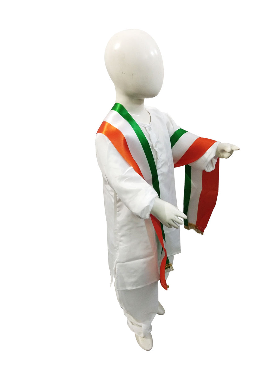 White Dhoti Kurta with Tricolour Stole Indian Patriotic Independence Day Kids Fancy Dress Costume