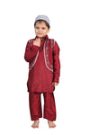 Muslim Boy Red Pathani Suit with Cap Indian Fancy Dress Costume for Boys