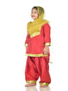 Punjabi Giddha Baisakhi Folk Dance Costume for Girls and Females | Golden & Red | with Jewellery