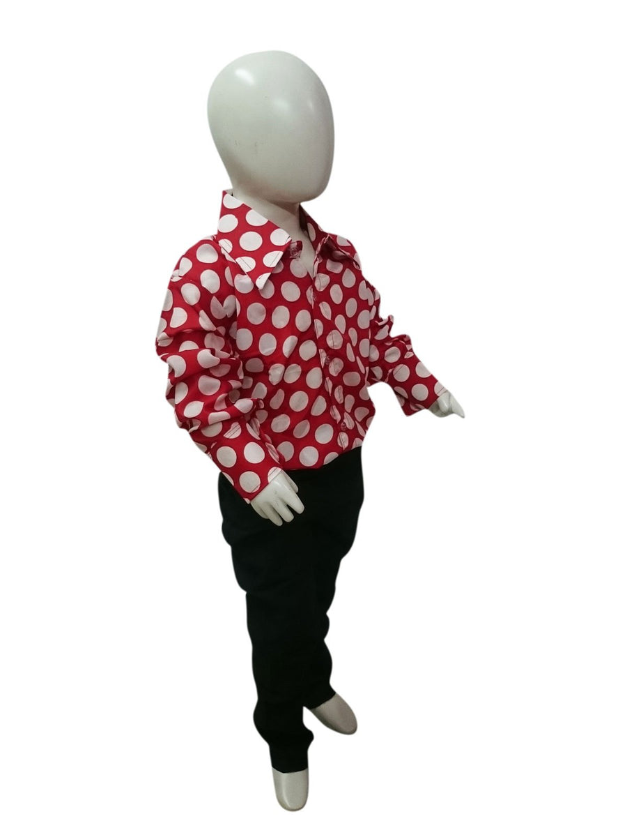 Red Polka Dots Shirt & Black Pant | Retro Theme Kids Fancy Dress Costume