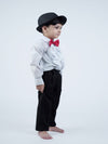 Ballroom Western Dance White Frill Shirt Black Pant Hat & Bow Set Kids Fancy Dress Costume