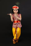 Shri Krishna Multicolor Kids Fancy Dress Costume 9 Pcs Set with Red Accessories & Wig - Premium