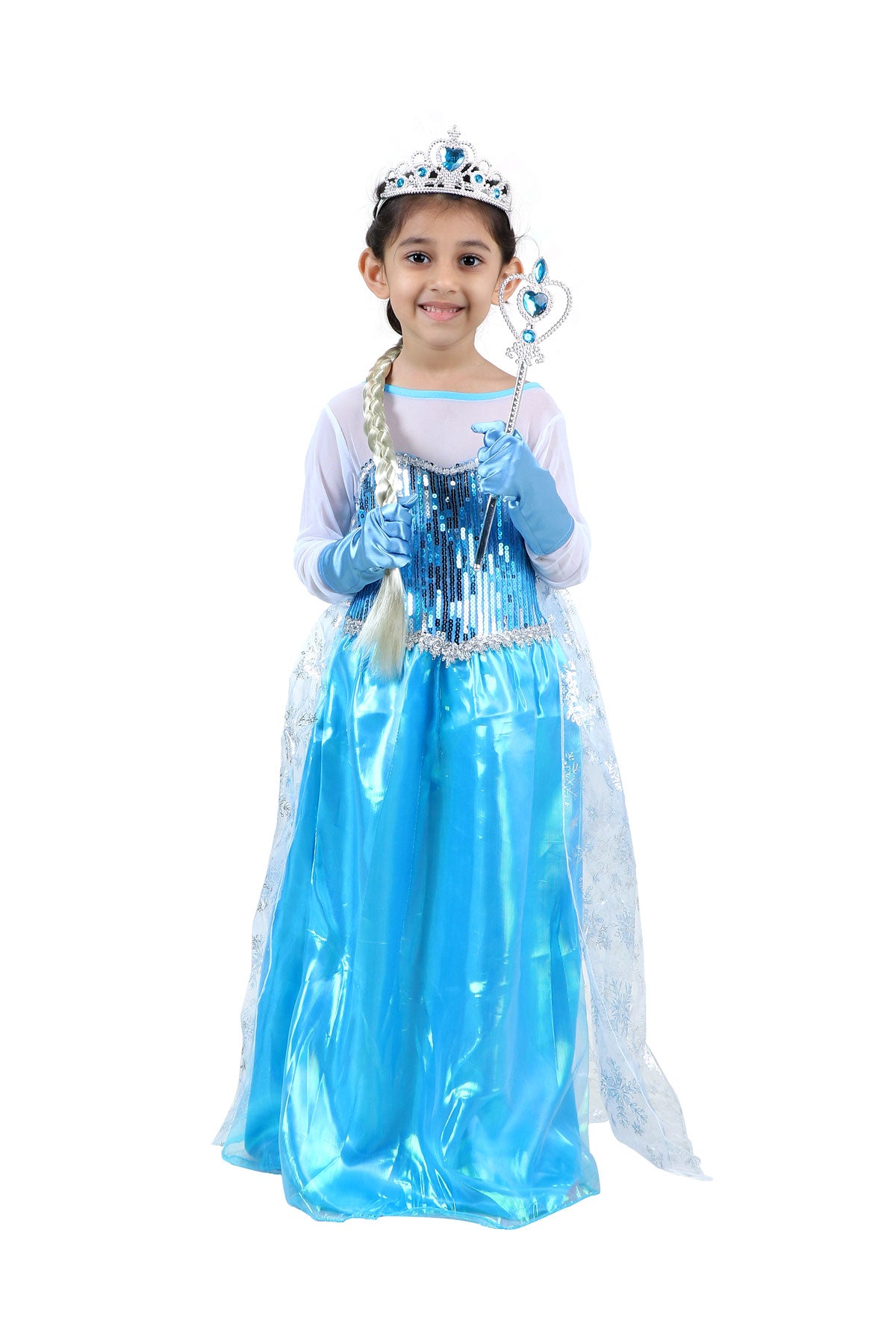 BookMyCostume Snow Queen with Gloves Wand Crown and Wig Accessories Frozen  Fairy Tale Kids Fancy Dress Costume Imported