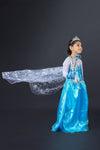 Elsa Snow Queen with Gloves Wand Crown and Wig Accessories Frozen Fairy tale Kids Fancy Dress Costume | Imported