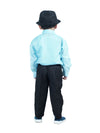 Ballroom Western Dance Blue Frill Shirt Black Pant Hat & Bow Set Kids Fancy Dress Costume