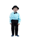 Ballroom Western Dance Blue Frill Shirt Black Pant Hat & Bow Set Kids Fancy Dress Costume