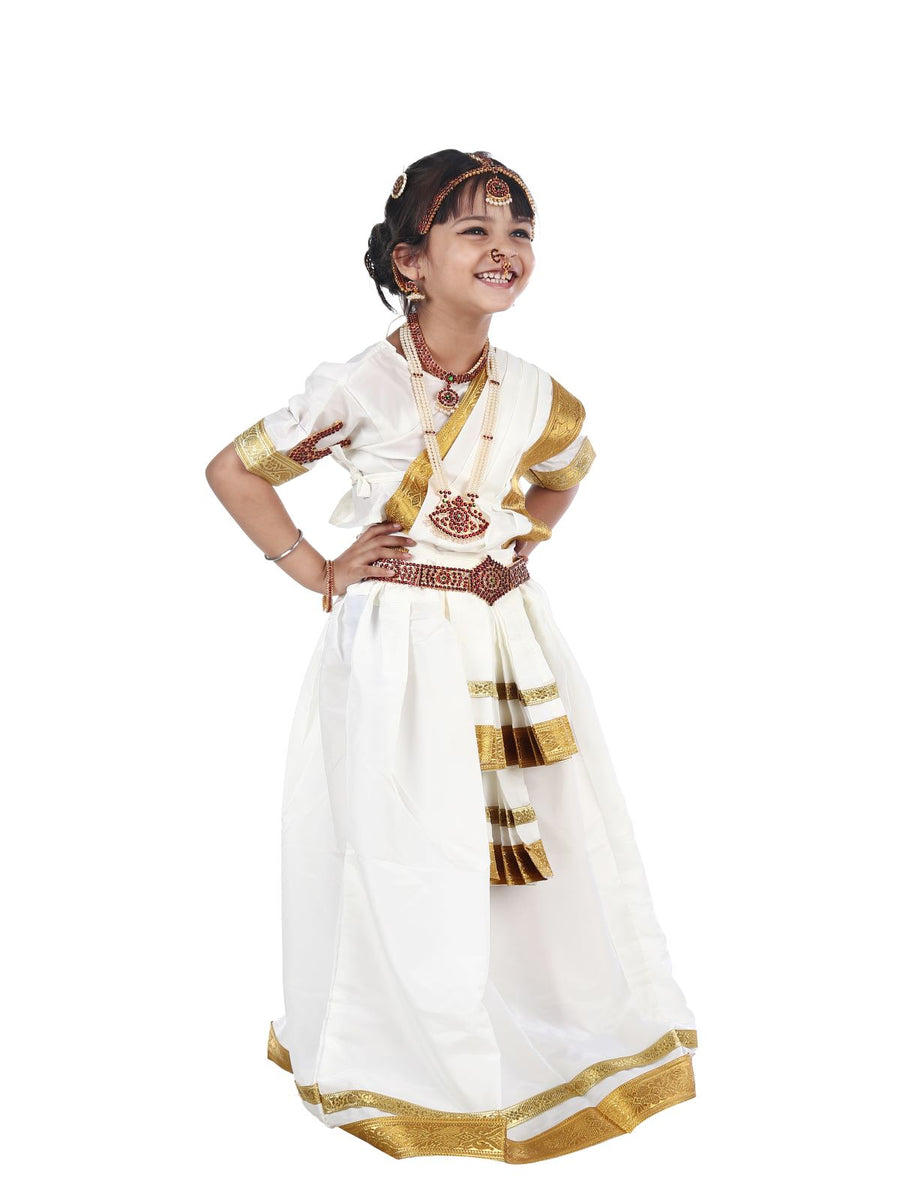 Mohiniyattam Saree Indian Classical Dance Costume for Girls and Women with 10 Pcs  Jewellery set